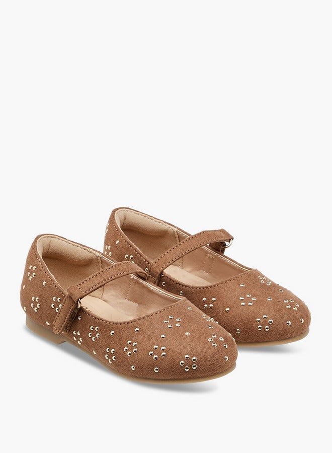 JUNIORS Embellished Ballerina Shoes with Hook and Loop Closure - Image 3