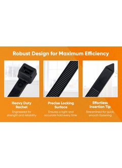 SCHOFIC SCHOFIC Cable Zip Ties Heavy Duty 200 MM x 48MM Ultra Strong Nylon Plastic POLYAMIDE with 49 Pounds Tensile Strength UV Resistant Halogen free Material BLACK 300  - Image 2