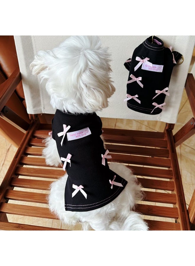 A.M Autumn and Winter Pet Black Base Shirt Dog Cat Home Top Pink Bow Small Shirt Dog Sweater Top Dog Clothes for Small Dogs - Image 1
