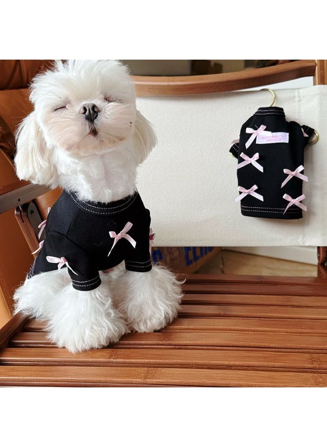 A.M Autumn and Winter Pet Black Base Shirt Dog Cat Home Top Pink Bow Small Shirt Dog Sweater Top Dog Clothes for Small Dogs - Image 2