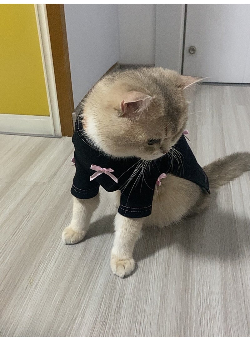 A.M Autumn and Winter Pet Black Base Shirt Dog Cat Home Top Pink Bow Small Shirt Dog Sweater Top Dog Clothes for Small Dogs - Image 5