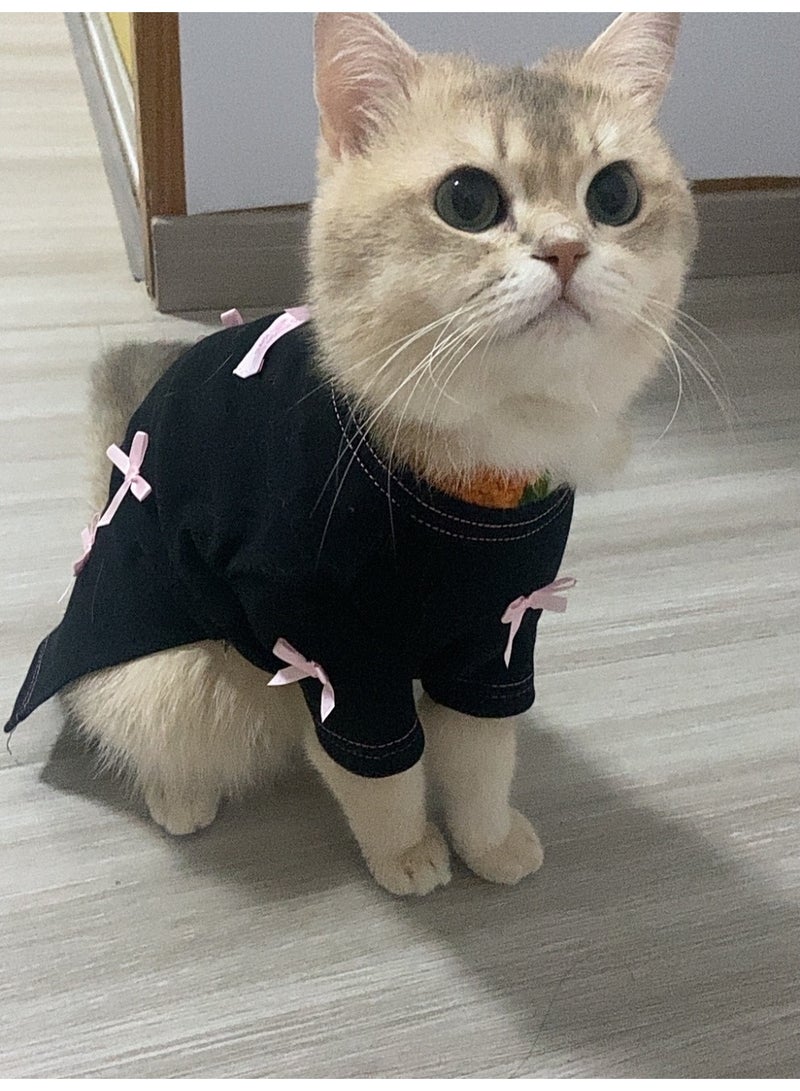 A.M Autumn and Winter Pet Black Base Shirt Dog Cat Home Top Pink Bow Small Shirt Dog Sweater Top Dog Clothes for Small Dogs - Image 4