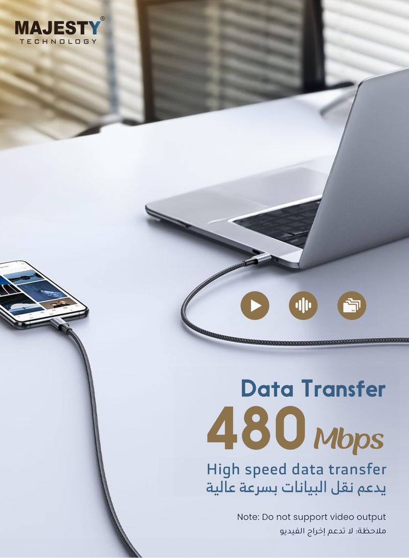 ماجيستي ماجستي كابل USB-C إلى USB-C 240 واط (PD 3.1) – شحن فائق السرعة – 1 متر – تصميم نايلون مضفر متين – أسود - Image 4