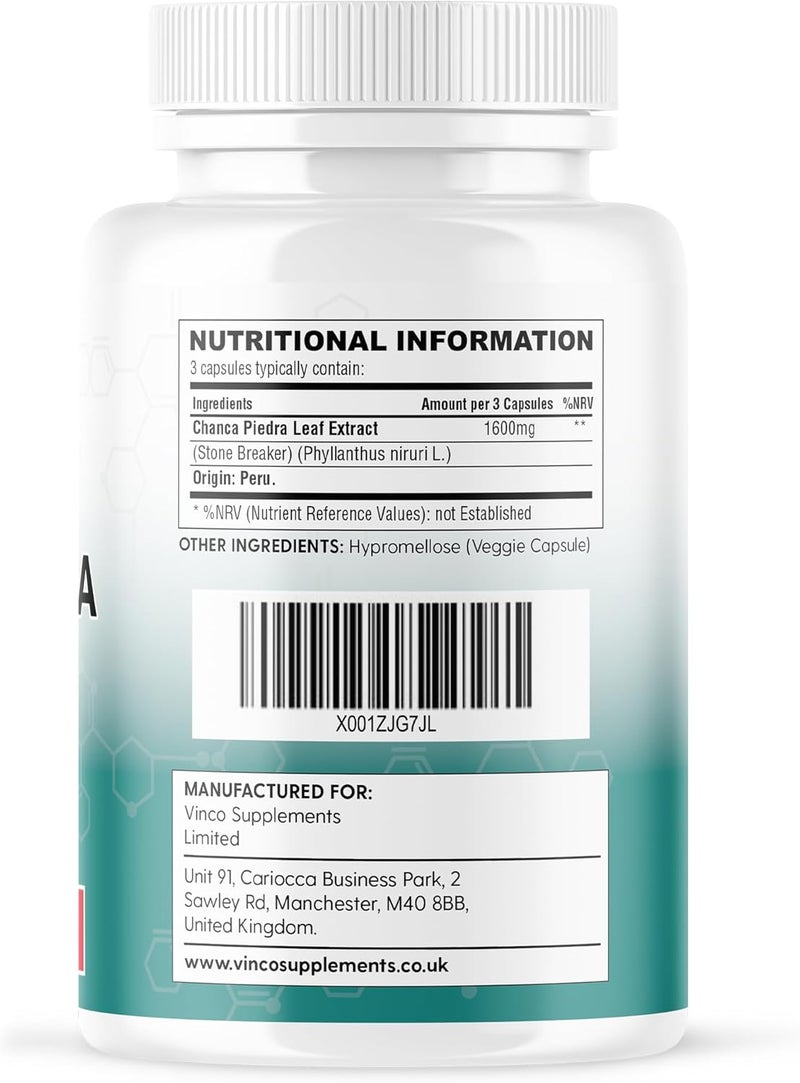 Vinco Supplements Vinco Chanca Piedra Capsules - Stone Breaker -1600mg â€“ 120 Capsules - Peruvian Source - Kidney Stone Crusher Gallbladder Support - Dissolve, Flush & Cleanse - Made in The UK - Image 2