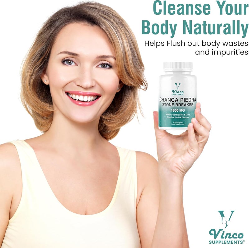 Vinco Supplements Vinco Chanca Piedra Capsules - Stone Breaker -1600mg â€“ 120 Capsules - Peruvian Source - Kidney Stone Crusher Gallbladder Support - Dissolve, Flush & Cleanse - Made in The UK - Image 4