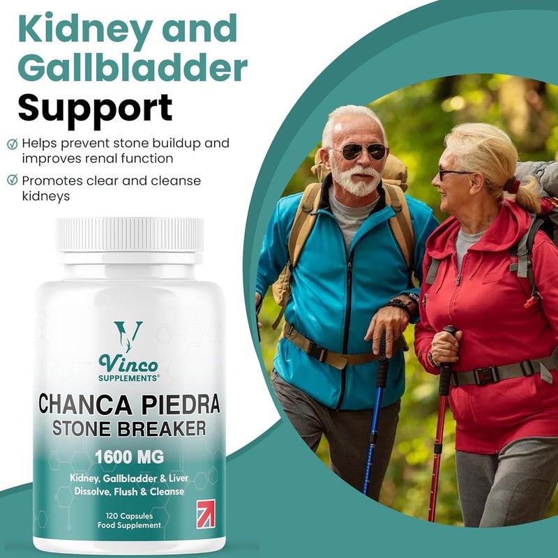 Vinco Supplements Vinco Chanca Piedra Capsules - Stone Breaker -1600mg â€“ 120 Capsules - Peruvian Source - Kidney Stone Crusher Gallbladder Support - Dissolve, Flush & Cleanse - Made in The UK - Image 3