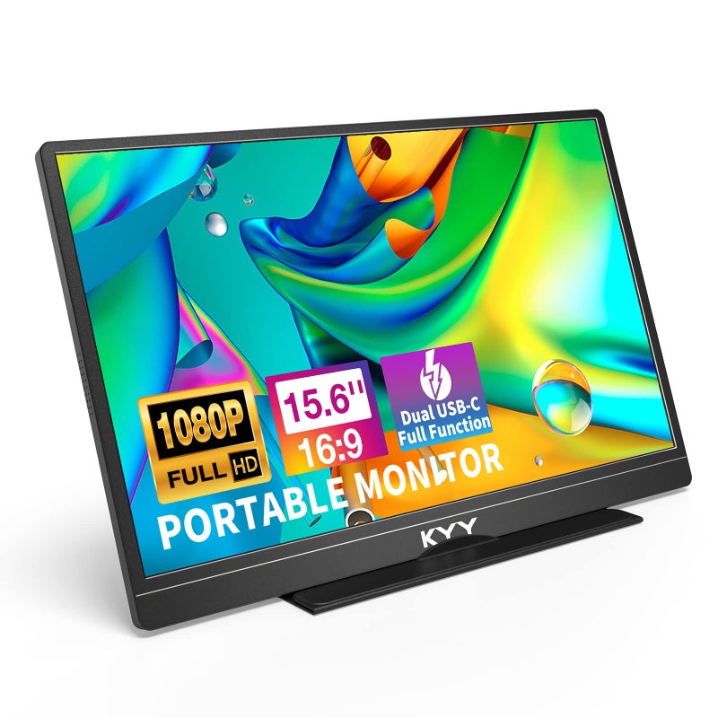KYY Portable Monitor Latest 15.6'' FHD 1080P USB-C HDMI Laptop Monitor w/Smart Cover Bag & Dual Speakers, External HDR Computer Screen, Travel Gaming Monitor for PC MAC Phone Xbox PS4/5 Switch - Image 1