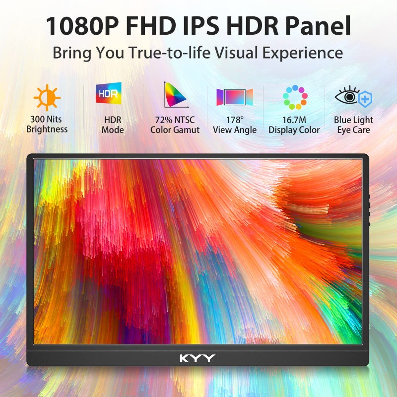 KYY Portable Monitor Latest 15.6'' FHD 1080P USB-C HDMI Laptop Monitor w/Smart Cover Bag & Dual Speakers, External HDR Computer Screen, Travel Gaming Monitor for PC MAC Phone Xbox PS4/5 Switch - Image 2