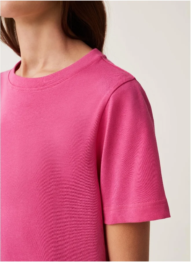 او في اس Ovs Cotton T-Shirt With Crew Neck