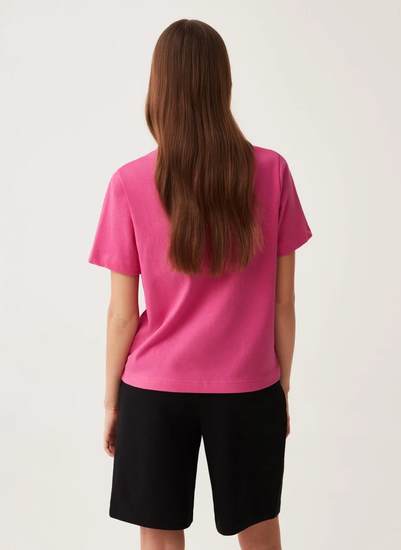 او في اس Ovs Cotton T-Shirt With Crew Neck