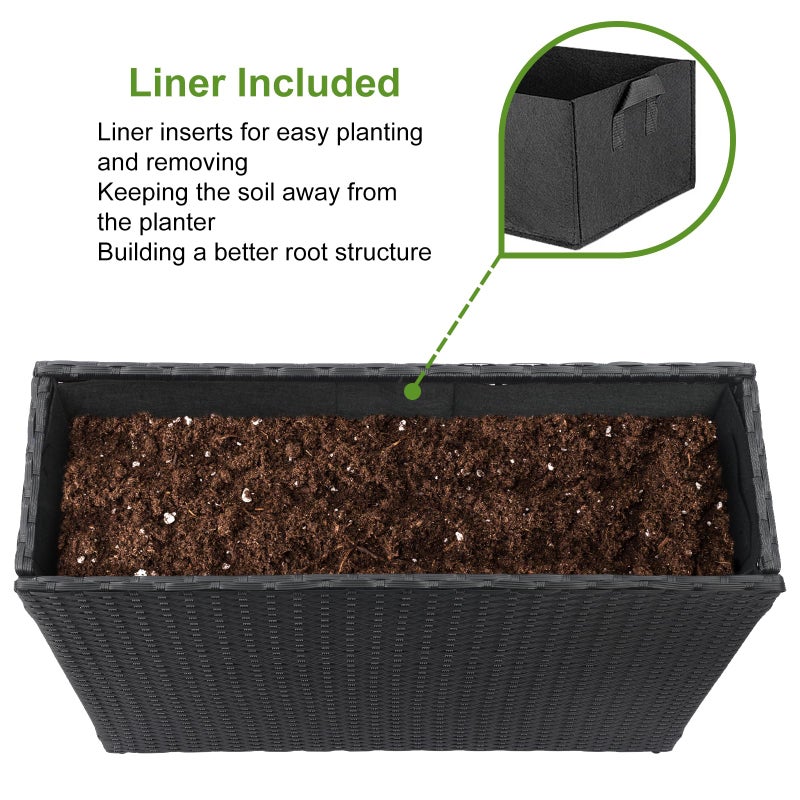LEWIS&WAYNE Tall Planters for Outdoor Plants Handmade Wicker Large Rectangular Block Planter Box with Removable Liners Modern Planter for Indoor Outdoor Patio Deck - Black - Image 4