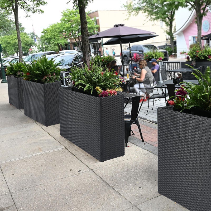 LEWIS&WAYNE Tall Planters for Outdoor Plants Handmade Wicker Large Rectangular Block Planter Box with Removable Liners Modern Planter for Indoor Outdoor Patio Deck - Black - Image 2