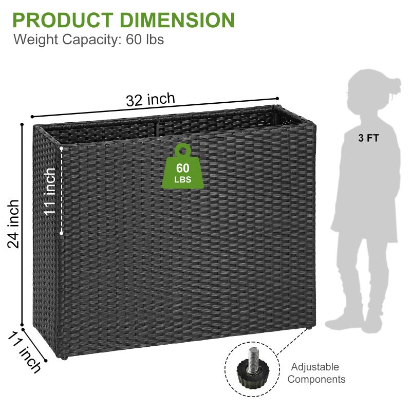 LEWIS&WAYNE Tall Planters for Outdoor Plants Handmade Wicker Large Rectangular Block Planter Box with Removable Liners Modern Planter for Indoor Outdoor Patio Deck - Black - Image 3