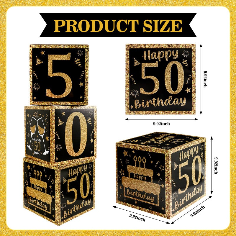 Funsky 50th Birthday Decorations for Men Women,3PCS Black and Gold Happy 50 Year Old Birthday Party Supplies Table Decorations,50th Birthday Balloons Boxes Decor - Image 2