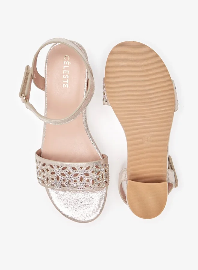 سيليست Girls' Cutwork Detail Block Heels Sandals