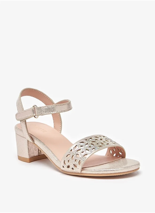 سيليست Girls' Cutwork Detail Block Heels Sandals