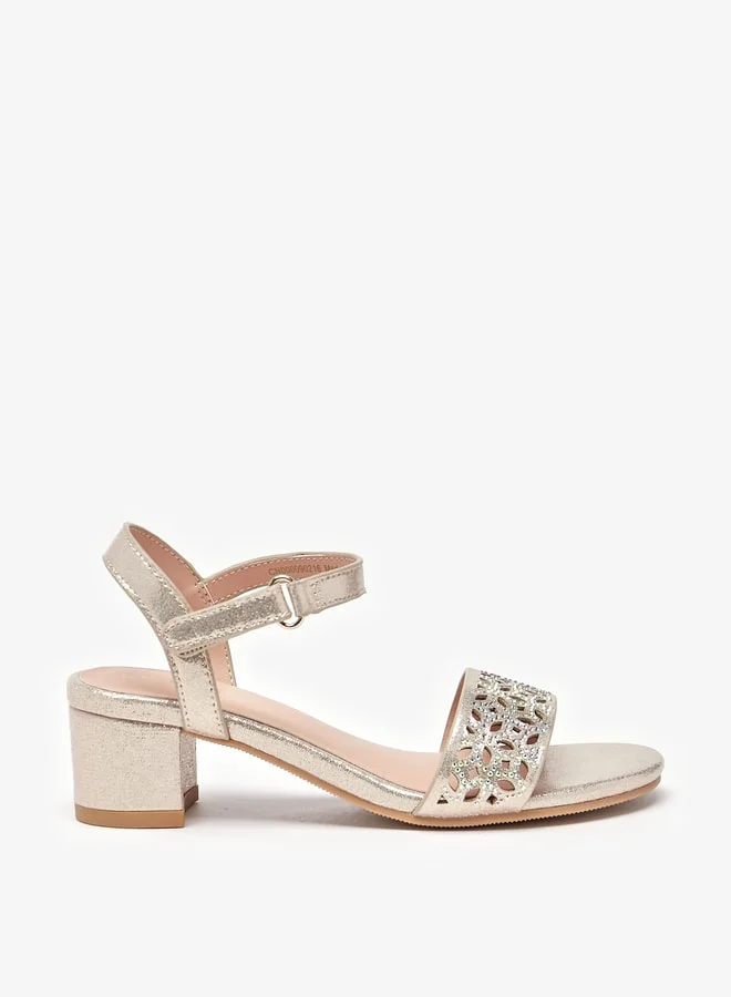 سيليست Girls' Cutwork Detail Block Heels Sandals