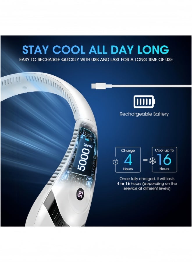 كيبي مروحة رقبة محمولة بدون شفرات، قابلة لإعادة الشحن، تبريد 360 درجة، 3 سرعات، هادئة، تعمل ببطارية 5200 مللي أمبير، مروحة شخصية قابلة للارتداء عبر USB للنساء، للسفر والاستخدام الخارجي. - Image 2
