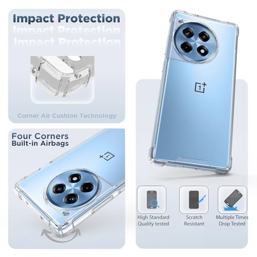 RIGGEAR Shockproof Clear Hybrid Airbag Armor Back Cover Case for OnePlus 12R (Transparent PC and TPU Bumper) - Image 2