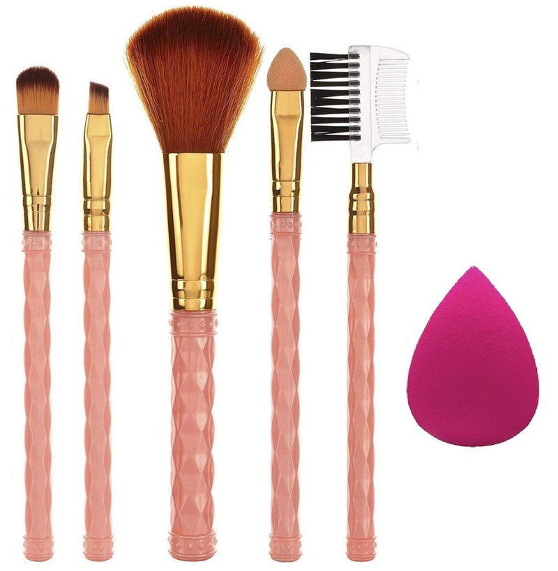 AY Makeup Brush Set of 5 With Sponge Puff, Color May Vary, Multi, 6 Count - Image 1