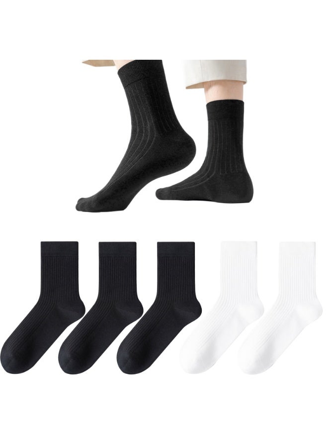 Striped Men's Mid-Calf Socks Autumn/Winter Solid Color Anti-Odor Long Cotton Socks, 5 Pairs - Image 1