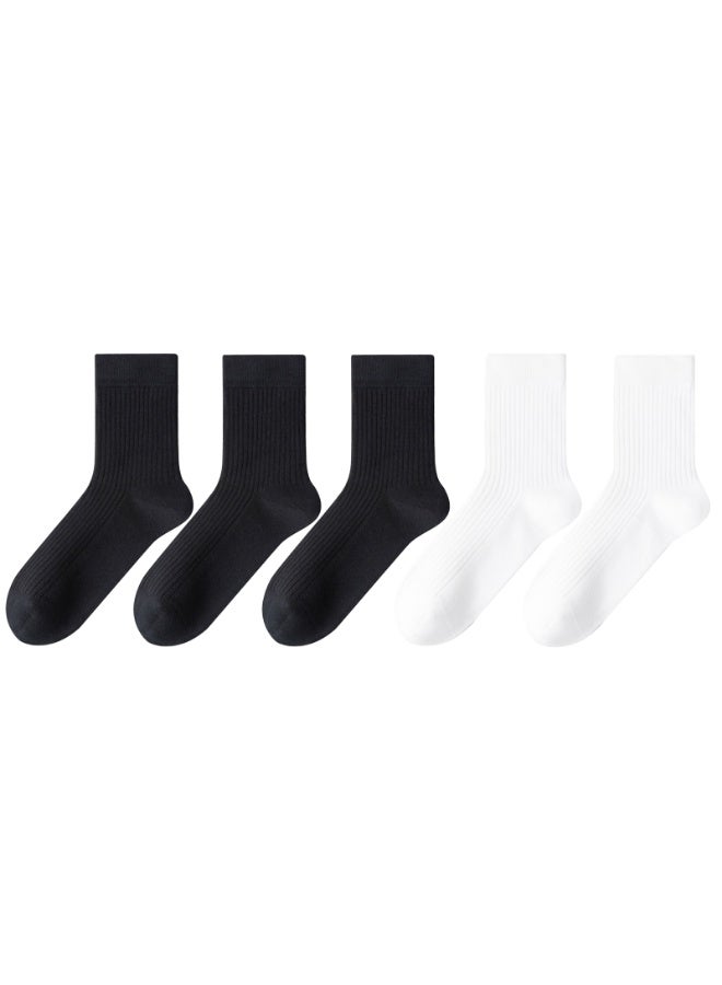 Striped Men's Mid-Calf Socks Autumn/Winter Solid Color Anti-Odor Long Cotton Socks, 5 Pairs - Image 4