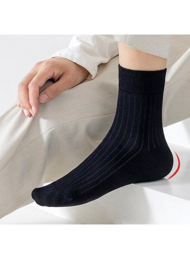 Striped Men's Mid-Calf Socks Autumn/Winter Solid Color Anti-Odor Long Cotton Socks, 5 Pairs - Image 2