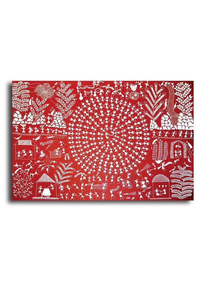 PIXELARTZ لوحة قماش بيكسلارتز - فن وورلي القبلي | فن هندي تقليدي كلاسيكي لوحة غير مؤطرة لتزيين المنزل (35x23 بوصة، كبيرة) - Image 1