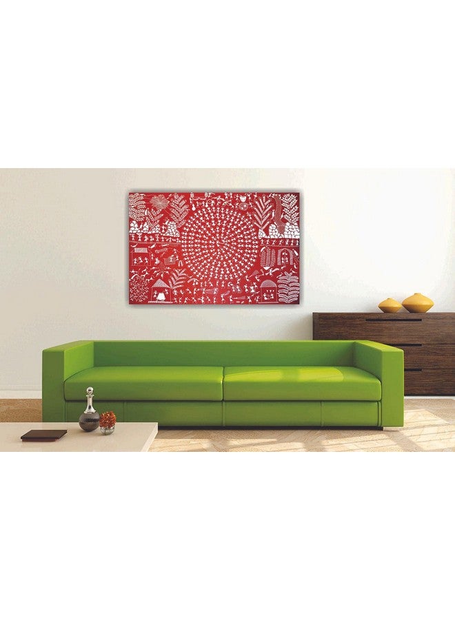 PIXELARTZ لوحة قماش بيكسلارتز - فن وورلي القبلي | فن هندي تقليدي كلاسيكي لوحة غير مؤطرة لتزيين المنزل (35x23 بوصة، كبيرة) - Image 2