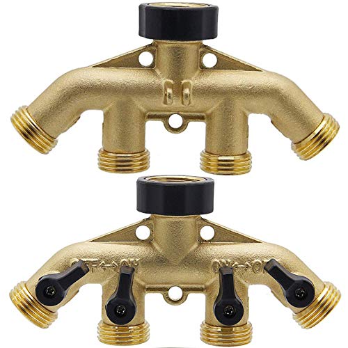 Biswing 4 Way Brass Hose Splitter, 3/4" Brass Hose Faucet Manifold, Garden Hose Adapter Connector, Hose Spigot Adapter with 4 Valves - Image 4