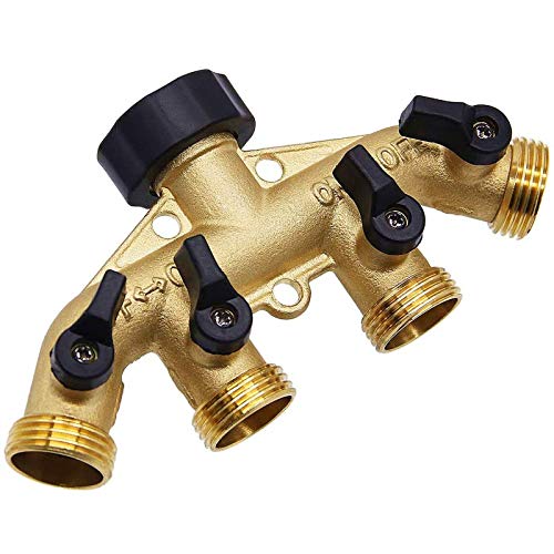 Biswing 4 Way Brass Hose Splitter, 3/4" Brass Hose Faucet Manifold, Garden Hose Adapter Connector, Hose Spigot Adapter with 4 Valves - Image 5