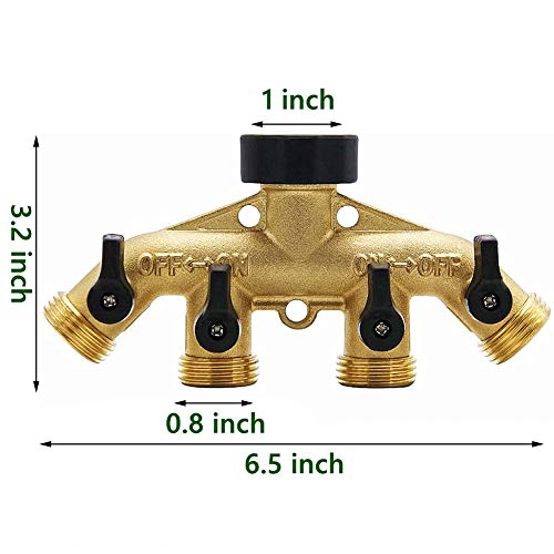 Biswing 4 Way Brass Hose Splitter, 3/4" Brass Hose Faucet Manifold, Garden Hose Adapter Connector, Hose Spigot Adapter with 4 Valves - Image 2