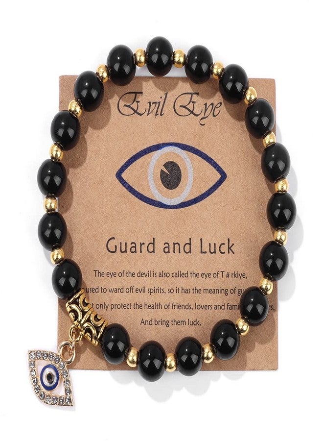 Pingyongchang Pink Evil Eye Bracelets for Women Inspirational Bracelets for Friends Lovers Families Mal De Ojo Protection Bracelet Natural Stone Beads Bracelet-Onyx - Image 1