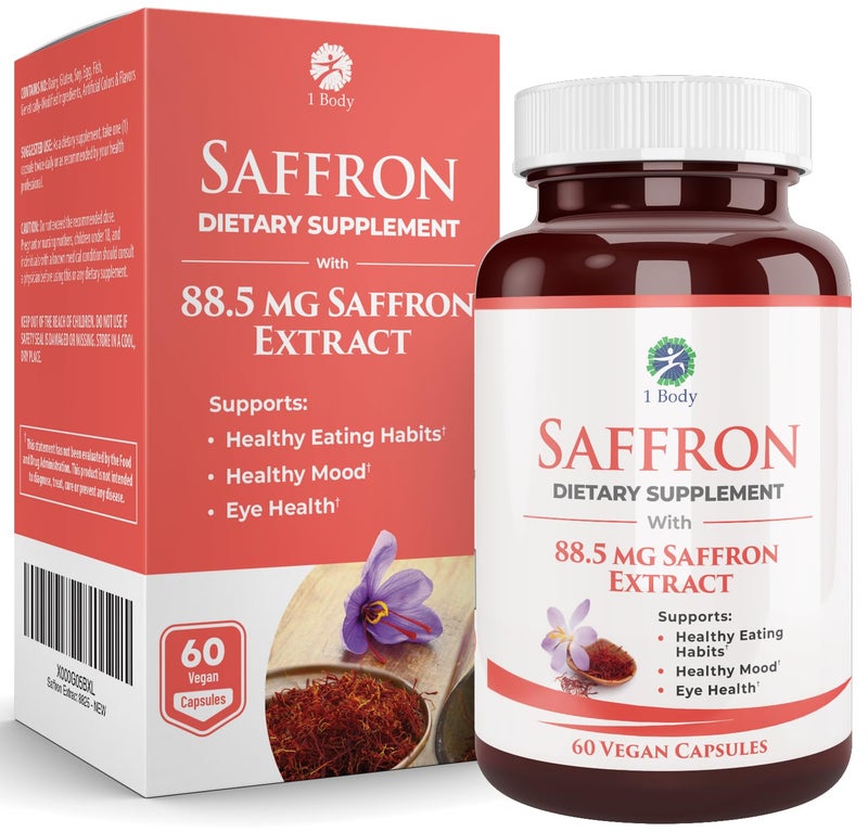 1 Body Saffron Extract Supplement 885 mg Safranal Antioxidant and Mood Support Vegetarian Capsules