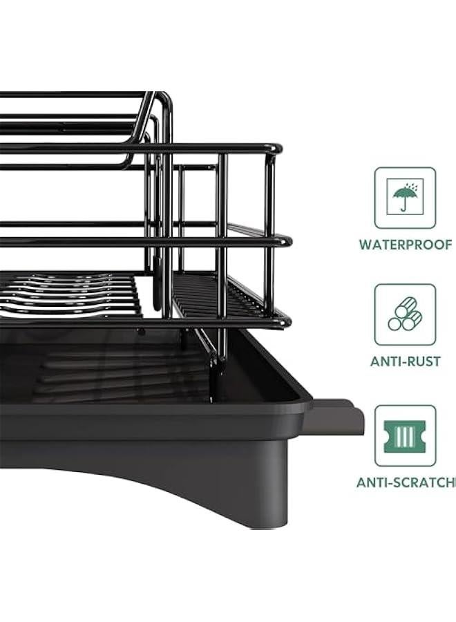 HOOKOR Dish Drying Stand, Drying Rack for Kitchen Counter, Stainless Steel Large Dish Strainer with Drainboard Set for Sink, 2 Tier Dish Drainers with Utensil Holder, Cups Holder,Extra Drying Mat - Image 3