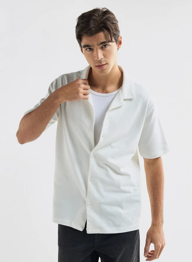Splash FAV Textured Camp Collar Shirt with Short Sleeves