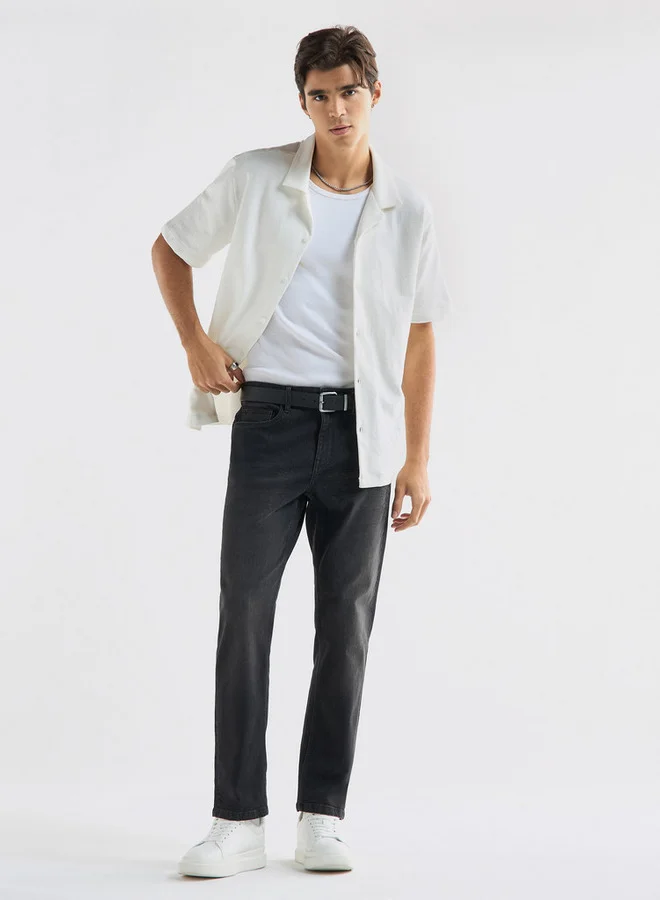 Splash FAV Textured Camp Collar Shirt with Short Sleeves