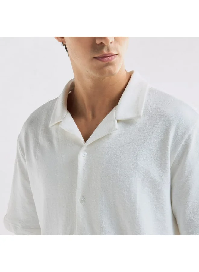 FAV Textured Camp Collar Shirt with Short Sleeves