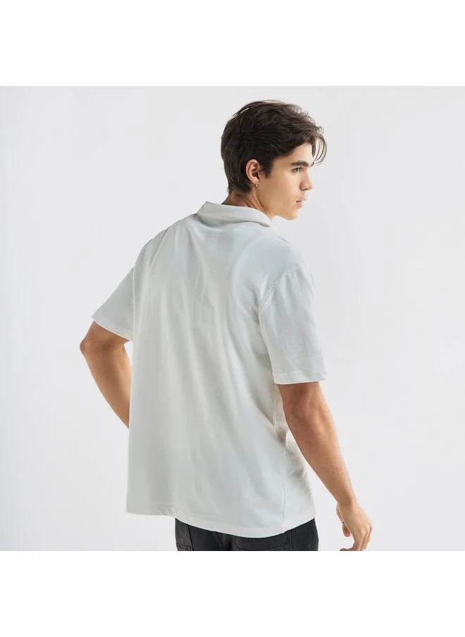 FAV Textured Camp Collar Shirt with Short Sleeves