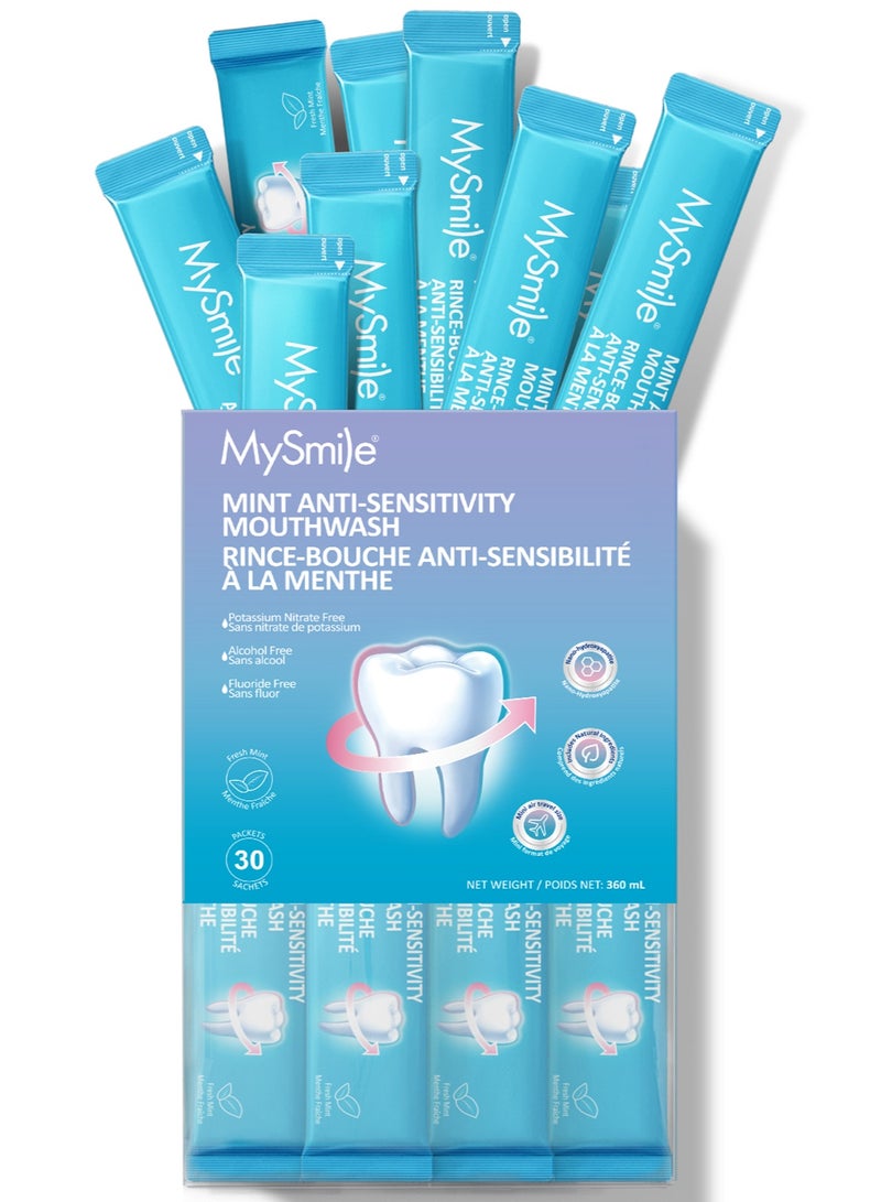MySmile Mouthwash for Sensitive Teeth, Nano Hydroxyapatite Mouth Wash Travel Size, Fluoride Free Alcohol-Free Remineralizing for Enamel Strength Oral Rinse, Fresh Mint Flavor, 30 Packets 0.41 Fl Oz - Image 1