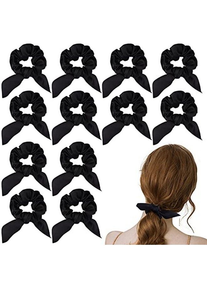 ACO-UINT - 12 Pack Hair Scrunes For Women Adorable Bow Scrunes For Thick Hair Black Hair Ties Bunny Ear Scrunes Scrunes Elastic Scrunes With Bow For Ladies And Girls - Image 1