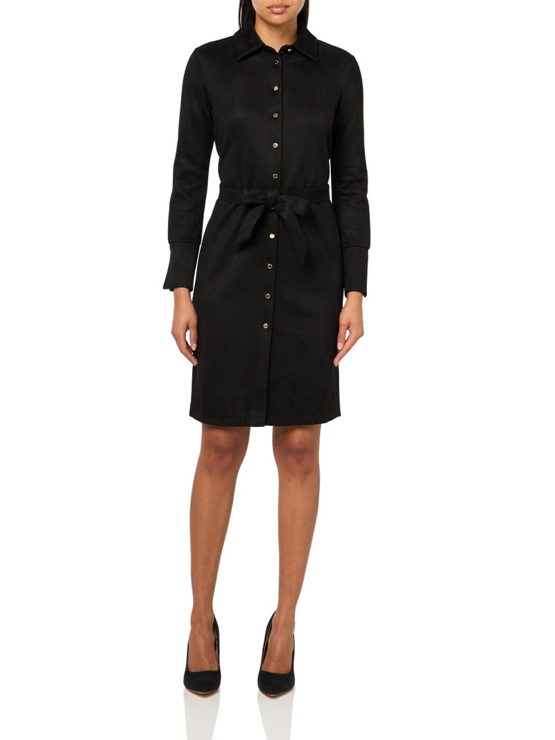 HALSTON H Women's Long Sleeve Collared V-Neck Dress, Black, 10 - Image 1