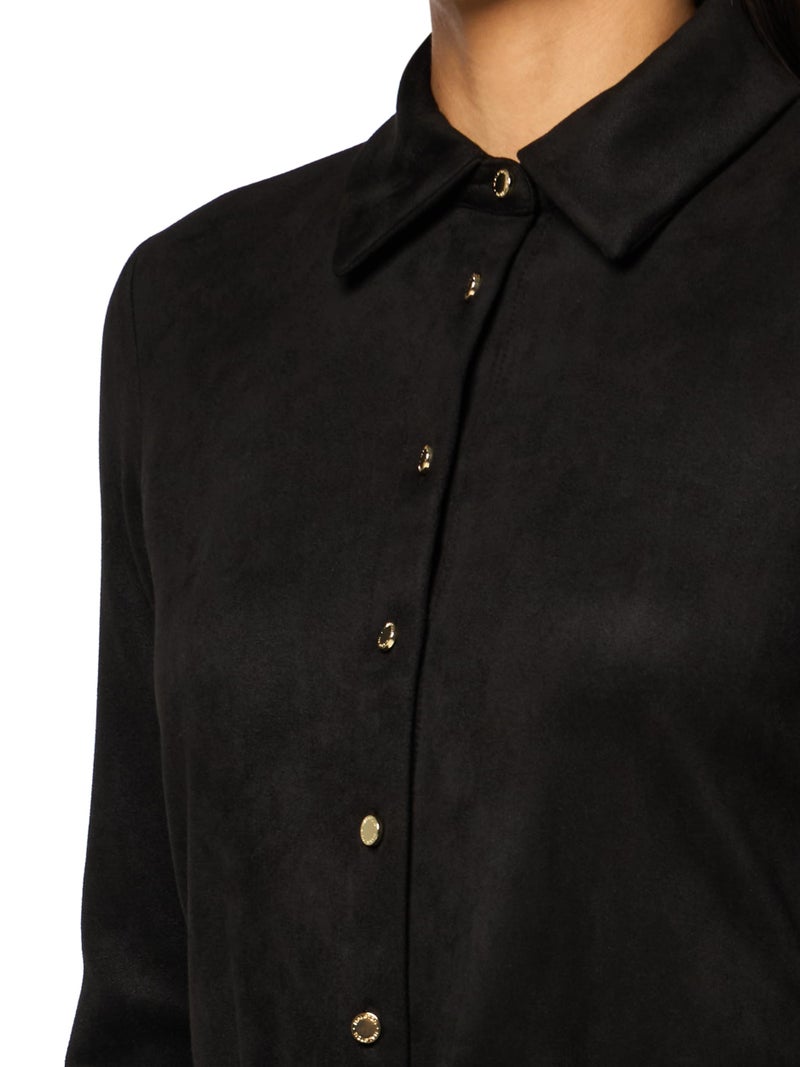 HALSTON H Women's Long Sleeve Collared V-Neck Dress, Black, 10 - Image 3