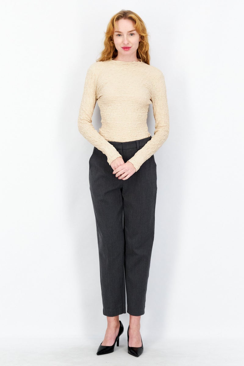 ASTR The Label Women Textured Long Sleeve Bodysuit, Tan - Image 3