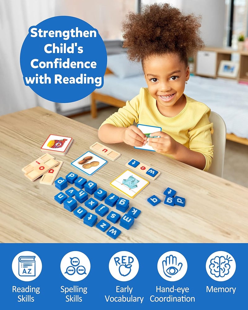 Coogam Wooden Short Vowel Reading Letters Sorting Spelling Games, Site CVC Words Learning Flashcards Alphabet Puzzle Montessori Educational Toy Gift for Kids 3 4 5 Years Old - Image 5