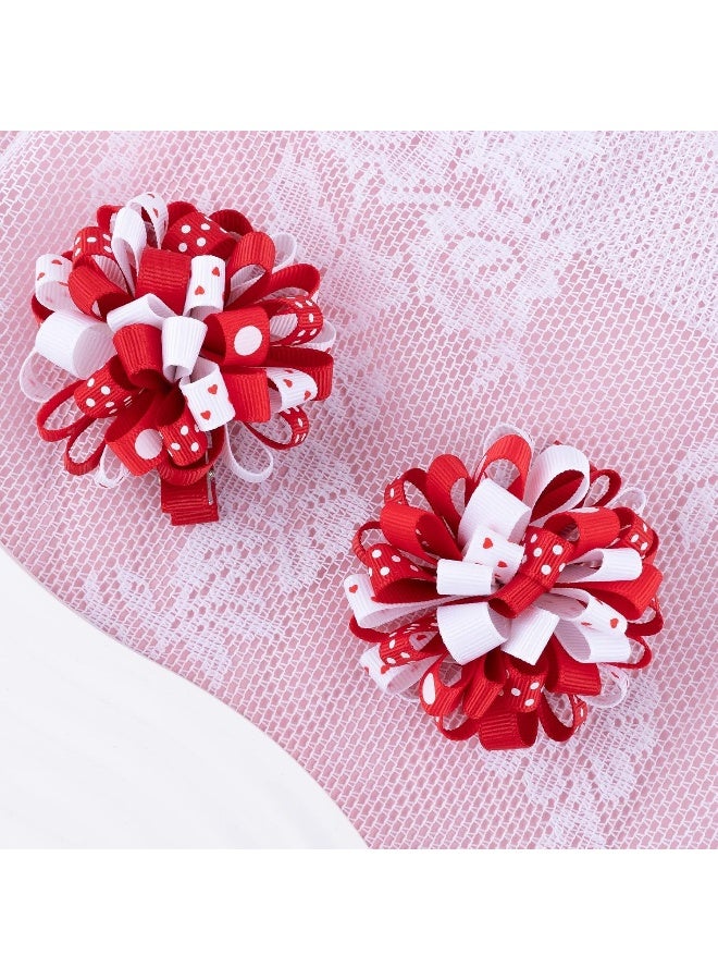 KCHIES Valentines Korker Hair Bows 3'' Toddler Baby Girls Curly Corker Bow Alligator Clips Red Heart Grosgrain Ribbon Fireworks Flowerball Accessories Kids Xmas Gift - Image 4