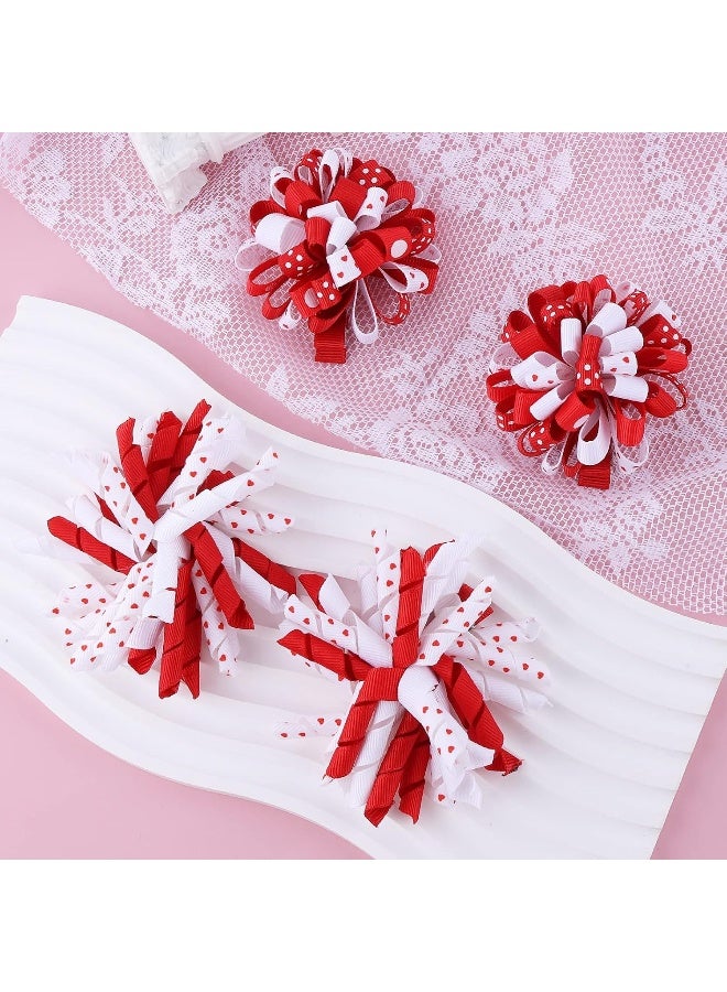 KCHIES Valentines Korker Hair Bows 3'' Toddler Baby Girls Curly Corker Bow Alligator Clips Red Heart Grosgrain Ribbon Fireworks Flowerball Accessories Kids Xmas Gift - Image 2