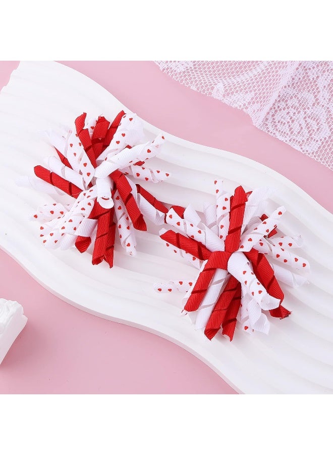 KCHIES Valentines Korker Hair Bows 3'' Toddler Baby Girls Curly Corker Bow Alligator Clips Red Heart Grosgrain Ribbon Fireworks Flowerball Accessories Kids Xmas Gift - Image 5