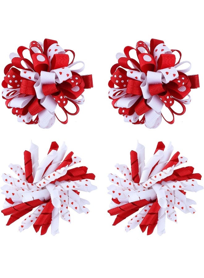 KCHIES Valentines Korker Hair Bows 3'' Toddler Baby Girls Curly Corker Bow Alligator Clips Red Heart Grosgrain Ribbon Fireworks Flowerball Accessories Kids Xmas Gift - Image 1
