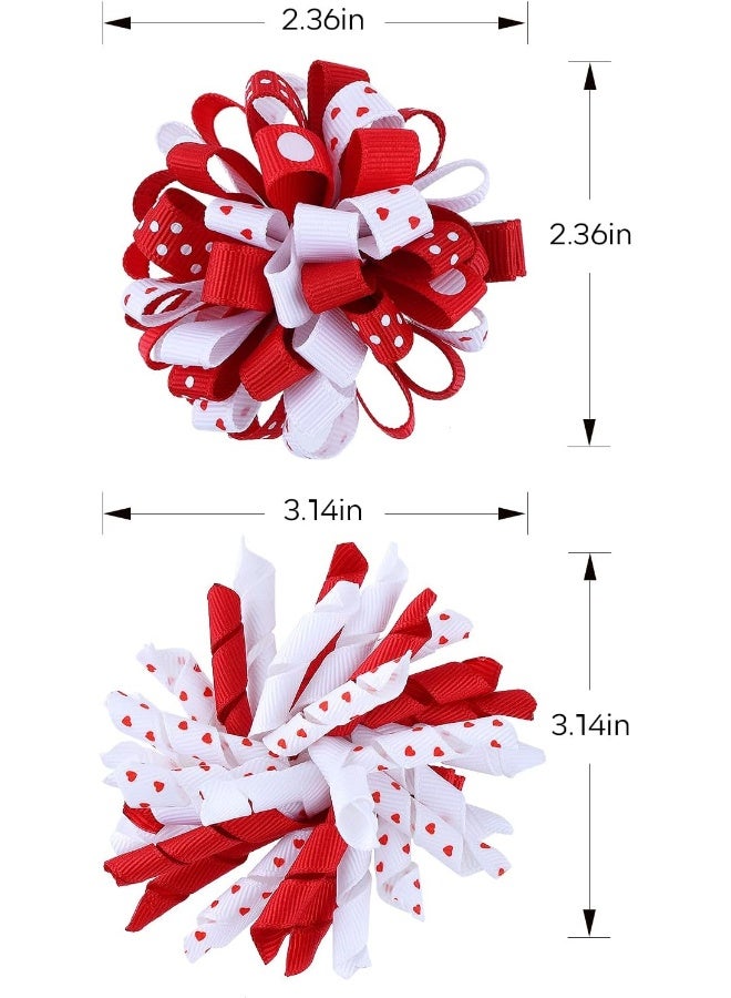 KCHIES Valentines Korker Hair Bows 3'' Toddler Baby Girls Curly Corker Bow Alligator Clips Red Heart Grosgrain Ribbon Fireworks Flowerball Accessories Kids Xmas Gift - Image 3